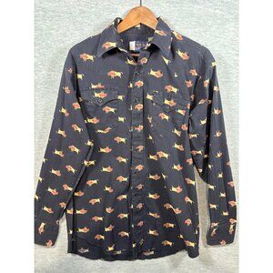 Vtg Panhandle Slim Shirt Mens‎ 17- 36 Black Long Sleeve Western Buffalo